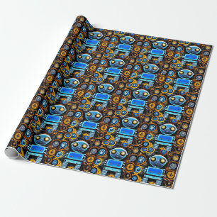 Blue Bot & Gears Wrapping Paper