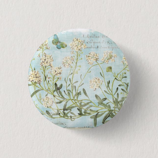 Blue Botanical 3 Cm Round Badge (Front)