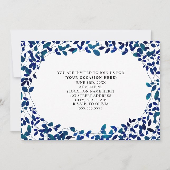 Blue Botanical All Purpose Generic Party Invitation (Front)