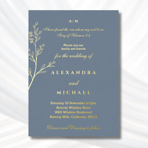 Blue Botanical Bible Verse Christian Wedding Gold
