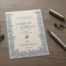Blue botanical border vintage wedding 