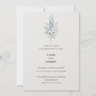 Blue Botanical Bouquet Wedding Invitation