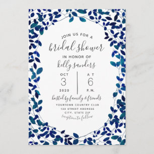 Blue Botanical Bridal Shower Invitation