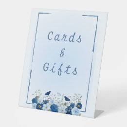 Blue Botanical Elegance Wedding Cards and Gifts Pedestal Sign