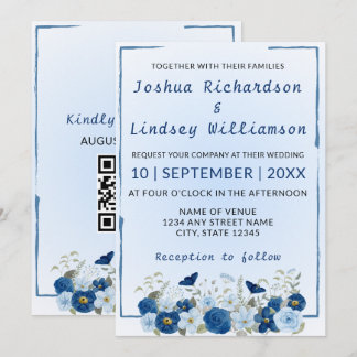 Blue Botanical Elegance Wedding Invitation