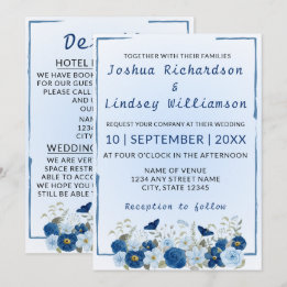Blue Botanical Elegance Wedding Invitation