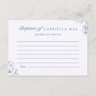 Blue Botanical Floral Baptism Advice Card