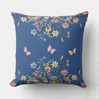 Blue Botanical Floral Cushion
