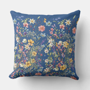 Blue Botanical Floral Design Cushion