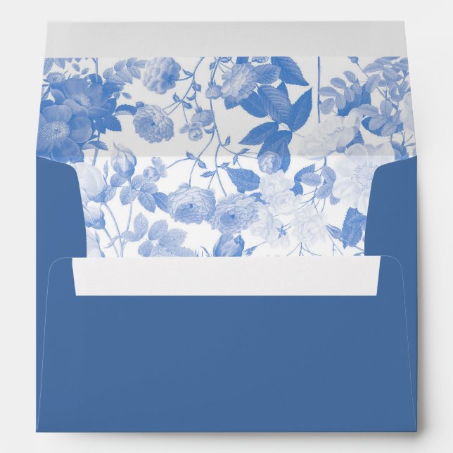 Blue Botanical Florals 5x7 Wedding Invitation Envelope (Back (Bottom))