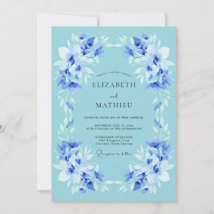 Blue Botanical Flourish Wedding Invitation