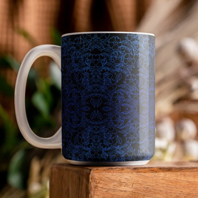 blue Botanical flower Gradient black decorative Mug (Creator Uploaded)