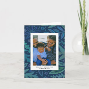 Blue Botanical Frame Christmas Photo Card