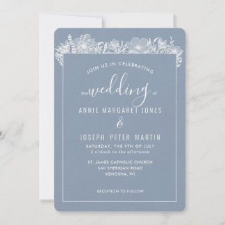 Blue Botanical Framed Wedding Invitation