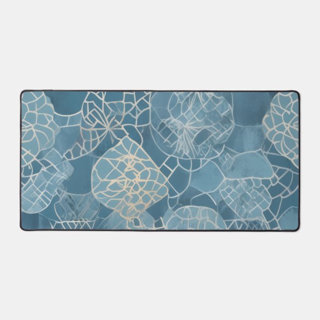 Blue Botanical Geometric Batik Desk Mat (Front)