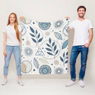 Blue Botanical Geometric Doodle Fleece Blanket
