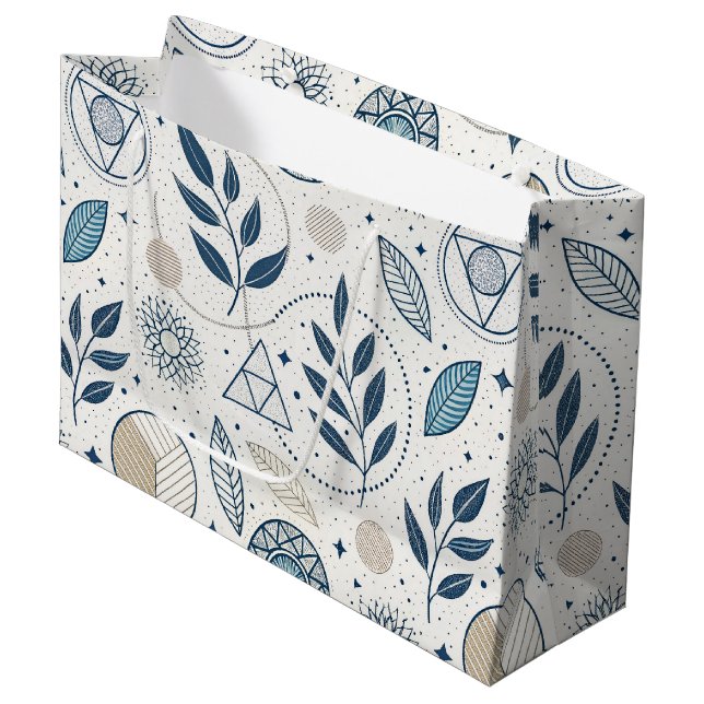 Blue Botanical Geometric Doodle Large Gift Bag (Front Angled)