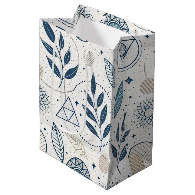Blue Botanical Geometric Doodle Medium Gift Bag (Front Angled)