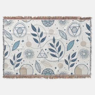 Blue Botanical Geometric Doodle Throw Blanket