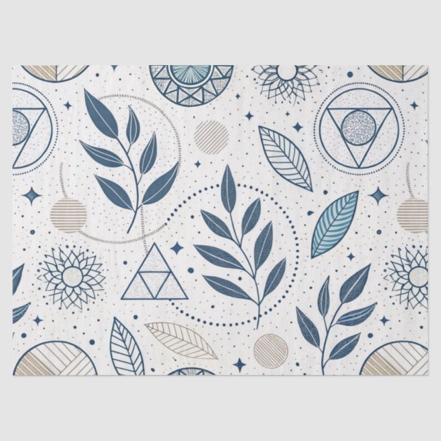 Blue Botanical Geometric Doodle Tissue Paper (Front)