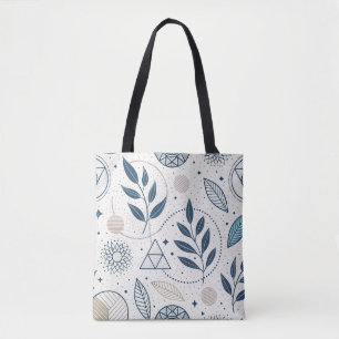 Blue Botanical Geometric Doodle Tote Bag