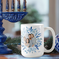 Blue Botanical Hanukkah Jewish Family Photo