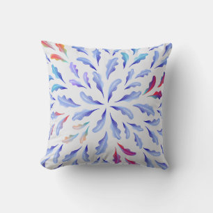 Blue Botanical Leaves Square Pillow