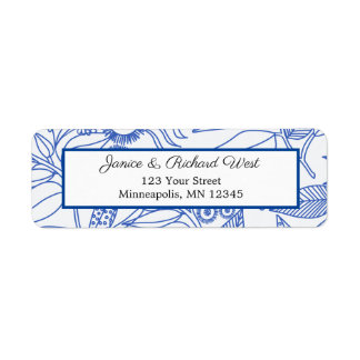 Blue Botanical Navy Frame Wedding Address