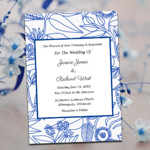 Blue Botanical Navy Frame Wedding Invitation