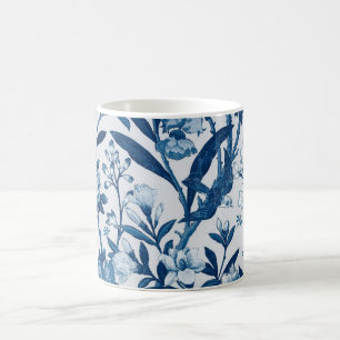 Blue botanical pattern coffee mug