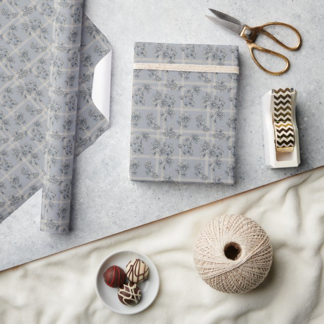 Blue Botanical Plaid Wrapping Paper (Crafts)