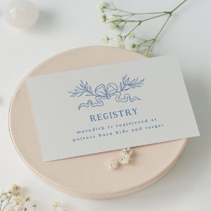 Blue Botanical Ribbon Baby Shower Registry Enclosure Card