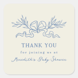 Blue Botanical Ribbon Baby Shower Thank You Square Sticker