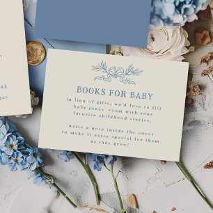 Blue Botanical Ribbon Books for Baby Shower Enclosure Card