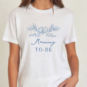 Blue Botanical Ribbon Mummy To Be Baby Shower T-Shirt