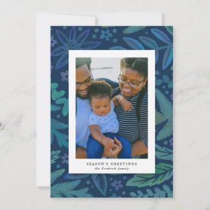 Blue Botanical Seasons Greetings Portrait