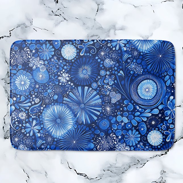 Blue Botanical Shibori Bath Mat (Blue Botanical Shibori Bath Mat)