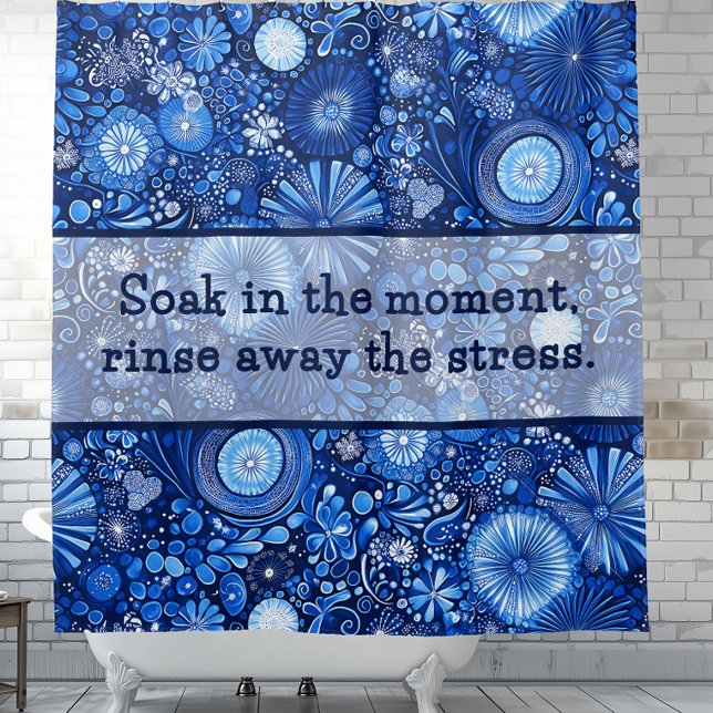 Blue Botanical Shibori Sayings Shower Curtain (Blue Botanical Shibori Sayings Shower Curtain.)
