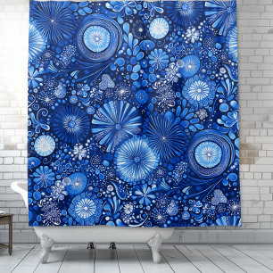 Blue Botanical Shibori Shower Curtain