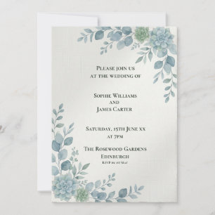 Blue Botanical Side Border Invitation