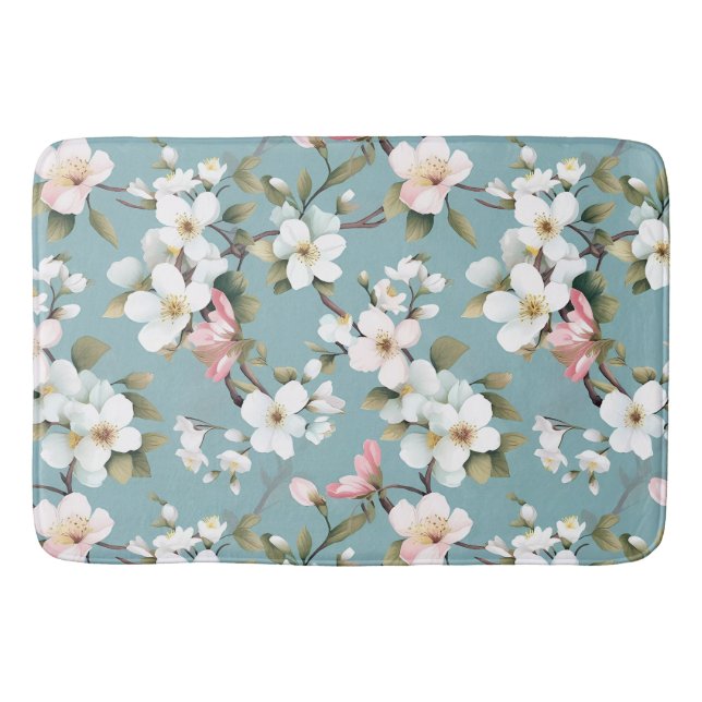 Blue Botanical Spring Dogwood Bath Mat (Front)