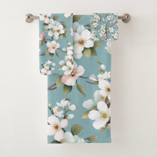 Blue Botanical Spring Dogwood Bath Towel Set