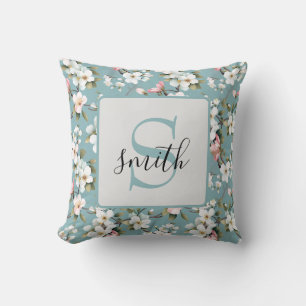 Blue Botanical Spring Dogwood Custom Cushion