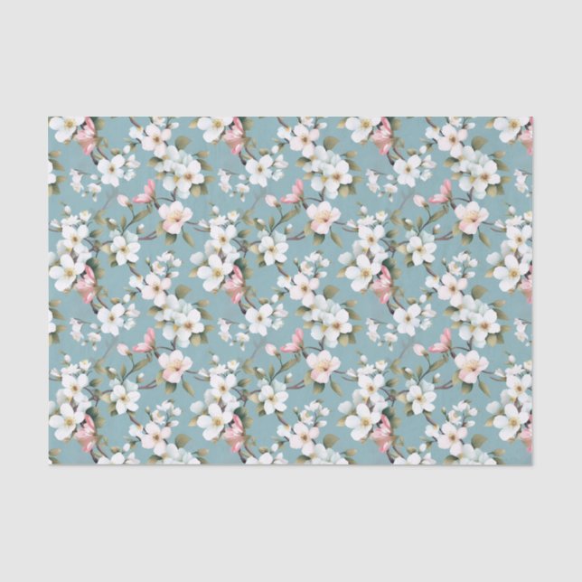 Blue Botanical Spring Dogwood Tissue Paper (Front)
