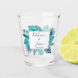 Blue Botanical Tropical Palm Summer Beach Wedding Shot Glass