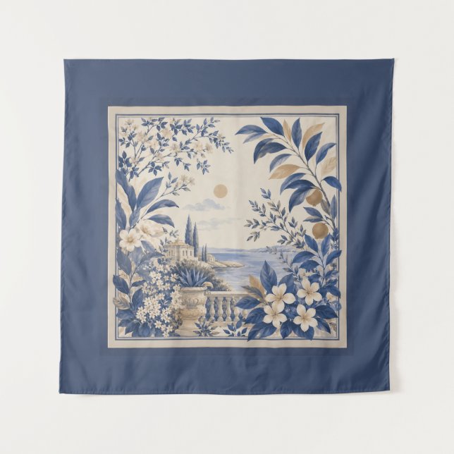 Blue Botanical Wall Tapestry (Front)