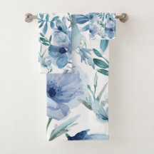 Blue Botanical Watercolor Floral Garden