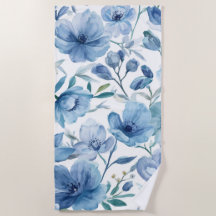 Blue Botanical Watercolor Floral Garden