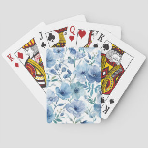 Blue Botanical Watercolor Floral Garden Playing Cards