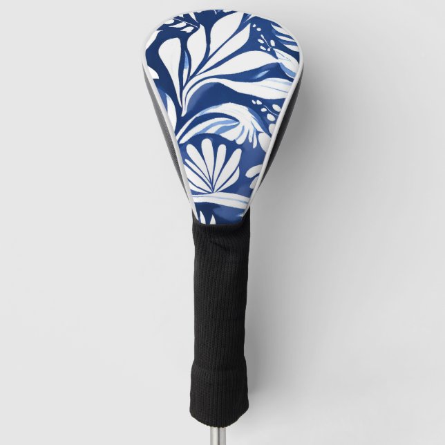 Blue Botanical Watercolor Floral Golf Head Cover (Front)